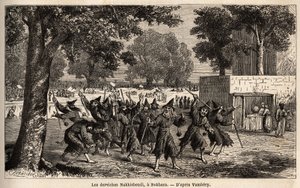 दरवेश नखिसबेंडी, एक फारसी बोखारा, ईरान)। 1863 में मध्य एशिया की यात्रा को चित्रित करने के लिए एमिल बेयार्ड (1837-1891) द्वारा चित्रण, अर्मिनियस वाम्बरी (दरवेश में हंगेरियन वैज्ञानिक भेस) द्वारा। "" ले टूर डू मोंडे "" में उत्कीर्णन, एडौर द्वारा अज्ञात कलाकार