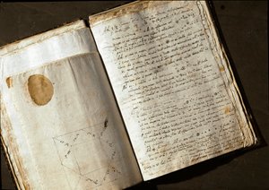 इतालवी खगोलशास्त्री और भौतिक विज्ञानी गैलीलियो गैलीली डिट गैलीली (1564-1642) की पांडुलिपि "" मेडिसिया साइडेरा "" या पियानेटी मेडिसी (प्लैनेट्स मेडिसीन) का दोहरा पृष्ठ, कोसिमो डी मेडिसिस (कोसिमो II डी 'मेडिसी) के लिए लिखा गया है जिसम द्वारा अज्ञात कलाकार