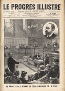 ड्रेफस मामला: एमिल ज़ोला (1840-1902) अल्फ्रेड ड्रेफस के मुकदमे के लिए सीन कोर्ट में द्वारा अज्ञात कलाकार