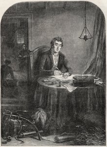 ड्यूक ऑफ वेलिंगटन (आर्थर वेलेस्ली (1769-1852) ड्यूक ऑफ वेलिंगटन) वाटरलू के बाद लेखन प्रेषण, 19 जून 1815 - उत्कीर्णन 1852 द्वारा अज्ञात कलाकार