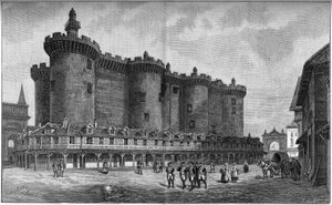 1788 में जेल के साथ बैस्टिल जिले का प्रतिनिधित्व करते हुए उत्कीर्णन। द्वारा अज्ञात कलाकार