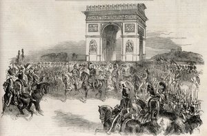 2 दिसंबर 1852 को आर्क डी ट्रायम्फ के माध्यम से पेरिस में नेपोलियन III का प्रवेश, उत्कीर्णन - L'empereur des francais नेपोलियन III (1808-1873) 2/12/1852 को पेरिस में प्रवेश - द्वारा अज्ञात कलाकार
