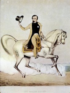 1848 में नागरिक कपड़ों में लुई नेपोलियन बोनापार्ट (लुई-नेपोलियन III) का घुड़सवारी चित्र। द्वारा अज्ञात कलाकार