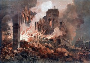 24 मई 1871 को वित्त मंत्रालय की आग (उस समय तुइलरीज में) - लिथोग्राफी, 19वीं सदी के अंत में द्वारा अज्ञात कलाकार