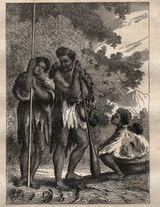 कैप्टन जेम्स कुक (1728-1779) द्वारा पहली यात्रा (1768-1771): एक नव-ज़ीलैंडन परिवार (नियो ज़ेलैंडाइज़) - "18 वीं शताब्दी के महान नाविक" से लिया गया चित्रण। द्वारा अज्ञात कलाकार