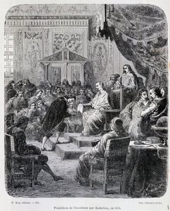 Richelieu . द्वारा फ्रेंच अकादमी की स्थापना द्वारा अज्ञात कलाकार