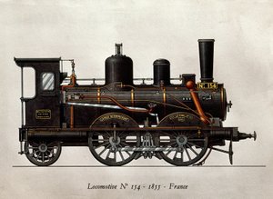 फ्रेंच ट्रेन: 1855 का लोकोमोटिव न्यूमेरो 154। उत्कीर्णन। पेरिस, सजावटी कला द्वारा अज्ञात कलाकार