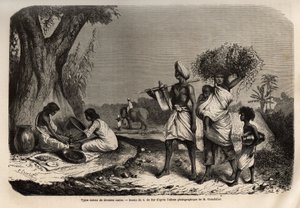 विभिन्न जातियों के हिंदू प्रकार, वैश्यों (व्यापारियों) का एक परिवार, पेड़ के पैर में, शूद्र जाति की दो महिलाएं द्वारा अज्ञात कलाकार
