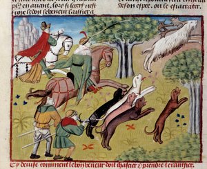 गैस्टन III फोबस, काउंट ऑफ फॉक्स, लॉर्ड ऑफ बर्न (1331-1391) द्वारा "शिकार की पुस्तक" से लघु हिरण का शिकार कैसे करें। द्वारा अज्ञात कलाकार