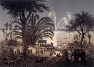 बासाक, स्याम देश लाओस के त्योहार के दौरान नदी की रोशनी। एफ गार्नियर 1873 के निर्देशन में प्रकाशित "" 1866-1868 के वर्षों के दौरान इंडोचाइना में अन्वेषण यात्रा के एटलस" में प्रकाशित हुआ। द्वारा अज्ञात कलाकार
