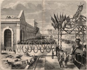 1857 में टूलूज़ से सेटे तक रेलवे का उद्घाटन। 1857 से "ले मोंडे शानदार" में उत्कीर्णन। निजी संग्रह। द्वारा अज्ञात कलाकार