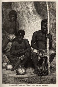 नौमिया (न्यू कैलेडोनिया) के बाजार में स्वदेशी फल व्यापारी। 1863 से 1866 तक न्यू कैलेडोनिया की यात्रा को चित्रित करने के लिए, खानों के सिविल इंजीनियर, जूल्स गार्नियर द्वारा, "ले टूर डू मोंडे, नोव्यू जर्नल डेस वॉयेजेस" में सख्त के तहत प्रकाशित किया द्वारा अज्ञात कलाकार