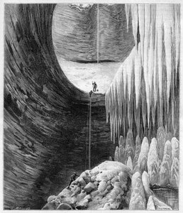Creux-Perce (Creux Perce) (Cote-d'Or) के प्राकृतिक ग्लेशियर का आंतरिक दृश्य मार्च 1892 में पहली बार विस्फोट हुआ - 1892 के "ला प्रकृति" में उत्कीर्णन। द्वारा अज्ञात कलाकार