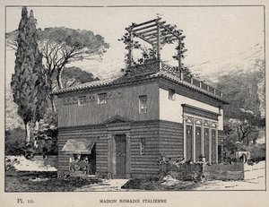 इटालियन रोमन हाउस - मिस्टर चार्ल्स गार्नियर द्वारा "1889 की सार्वभौमिक प्रदर्शनी में मानव निवास का इतिहास" में 1889 का उत्कीर्णन - लाइब्रेरी सेंट्रेल डेस बीक्स-आर्ट्स पेरिस 1889 द्वारा अज्ञात कलाकार
