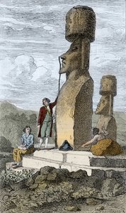 अपनी एशियाई यात्रा के दौरान ईस्टर द्वीप पर जीन-फ्रेंकोइस गैलाउप, कॉम्टे डी ला पेरोस अंग्रेजी नेविगेटर और एक्सप्लोरर द्वारा अज्ञात कलाकार