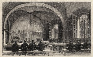 1873 में पेरिस में L'Ecole Polytechnique - Le refectoire - 1873 से "ले मोंडे इलस्ट्रियस" में उत्कीर्णन द्वारा अज्ञात कलाकार