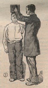 न्यायिक मानवमिति या बर्टिलोनेज, अल्फोंस बर्टिलन की विधि (1853-1914): आकार माप - "ला साइंस फ़्रैंचाइज़" में उत्कीर्णन " द्वारा अज्ञात कलाकार