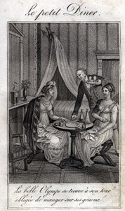 थोड़ा रात का खाना। ओलम्पे डी गॉजेस (1748-1793), पत्रों की फ्रांसीसी महिला और सेलीन के साथ क्रांतिकारी उसकी एक दोस्त। द्वारा अज्ञात कलाकार