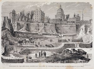 ईसाई युग से पहले तीसरी शताब्दी के गैलो-रोमन सर्कस का स्थान, 1870 में रुए मोंगे की ड्रिलिंग के दौरान खोजा गया था द्वारा अज्ञात कलाकार