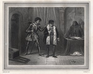 चार्ल्स द टेमरी ड्यूक ऑफ बरगंडी के लुई इलेवन कैदी - फ्रांस के राजा लुई इलेवन (राजा 1461-1483) ने 1467-1477 में अपने प्रतिद्वंद्वी चार्ल्स द टेमरी ड्यूक ऑफ बरगंडी से अक्टूबर 1468 में पेरोन से मुलाकात की, लीग डू बिएन पब्लिक - फ्रेंच की अवधि राजा लुई द्वारा अज्ञात कलाकार