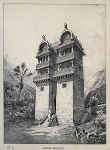 मैसन हिंदू (हिंदू हाउस) - मिस्टर चार्ल्स गार्नियर द्वारा "1889 की सार्वभौमिक प्रदर्शनी में मानव निवास का इतिहास" में 1889 का उत्कीर्णन - लाइब्रेरी सेंट्रेल डेस बीक्स-आर्ट्स पेरिस 1889 द्वारा अज्ञात कलाकार