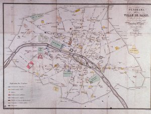 1840 में पेरिस शहर का नक्शा। द्वारा अज्ञात कलाकार