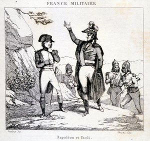 नेपोलियन बोनापार्ट और पास्कल या पास्कल पाओली (1725 - 1807) की बैठक, पैट्रियट कोर्सिका। 19वीं सदी की नक्काशी। द्वारा अज्ञात कलाकार