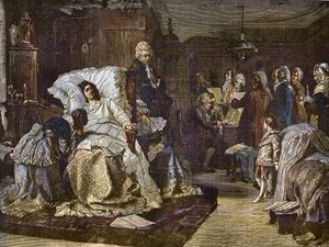 हरमन कौलबैक (1846-1909) की पेंटिंग के बाद मोजार्ट के अंतिम दिन - ग्लि अल्टिमी मोमेंटी डि मोजार्ट - वोल्फगैंग एमेडियस मोजार्ट द्वारा अंतिम दिन - "" लोकप्रिय संगीत """ में उत्कीर्णन शानदार साप्ताहिक समाचार पत्र - 1882 द्वारा अज्ञात कलाकार