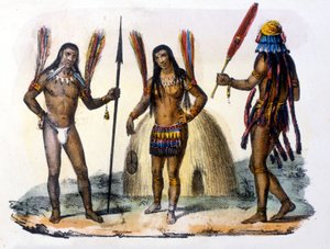 इक्वाडोर में मुंड्रुकु और जिवरोस इंडियंस। उत्कीर्णन 1846-48। द्वारा अज्ञात कलाकार