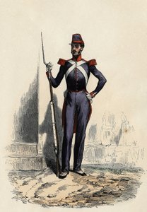 नेशनल गार्ड या अल्जीयर्स का अफ्रीकी मिलिशिया, 1830 में फ्रांसीसी आर्मी के जनरल क्लॉसेल द्वारा बनाया गया, शहर में व्यवस्था सुनिश्चित करने के लिए, लियोन गैलिबर्ट द्वारा "" L'Algerie ancienne et आधुनिक" में द्वारा अज्ञात कलाकार