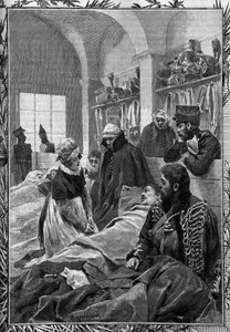1813 के युद्ध के दौरान जर्मनों के खिलाफ नर्स मार्गुराइट फेवेट ने फील्ड अस्पताल में बुद्धि का इलाज किया। द्वारा अज्ञात कलाकार