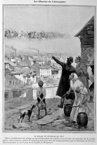 ऑप्टिकल भ्रम: 1815 में वाटरलू की लड़ाई के दिन वर्वियर्स (बेल्जियम) के आकाश में नेपोलियन की सेना की दृष्टि। द्वारा अज्ञात कलाकार