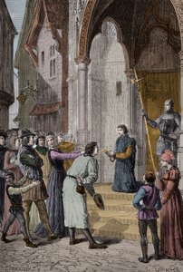 पर्किन वारबेक (c1474-1499) फ्लेमिश नपुंसक; रिचर्ड होने का दावा, यॉर्क के ड्यूक, एडवर्ड चतुर्थ के बेटों में से दूसरे - वेस्टमिंस्टर हॉल, लंदन के बाहर अपना स्वीकारोक्ति पढ़ना द्वारा अज्ञात कलाकार