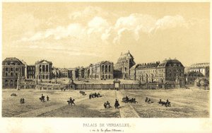 1857 में डी'आर्म्स जगह से देखा गया वर्साय का महल। द्वारा अज्ञात कलाकार