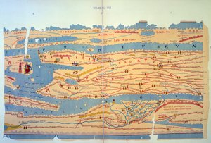 Peutinger तालिका मिस्र और तुर्की में रोमन तरीकों का प्रतिनिधित्व करती है। तीसरी शताब्दी के रोमन साम्राज्य के मानचित्र पर आधारित 13वीं शताब्दी का रोड मैप। पेरिस, बीएन द्वारा अज्ञात कलाकार