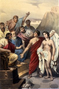 एथेंस के न्यायाधीशों के सामने Phryne (ग्रीक शिष्टाचार)। द्वारा अज्ञात कलाकार