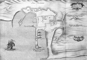 रोड्स की योजना (रोडोस) - "" वॉयेज डे लेवेंट में राजा की आज्ञा द्वारा वर्ष 1621 में बनाया गया", 1629 में संपादित (लुई XIII ले जस्टे के शासनकाल के तहत) द्वारा अज्ञात कलाकार