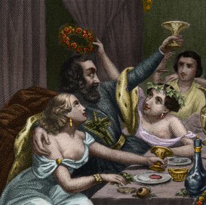 पोप अलेक्जेंडर VI (1431-1503) (एलेसेंड्रो, रोड्रिगो बोर्गिया) रोड्रिग बोर्गिया वेटिकन में 50 वेश्याओं के साथ अपनी बेटी ल्यूक्रेस बोर्गिया (लुक्रेज़िया) की शादी का जश्न मनाते हैं। 1842 से "हिस्टोइरे डेस पोप्स: क्राइम्स, मर्डर, पॉइज़निंग, पैरिसी" म द्वारा अज्ञात कलाकार