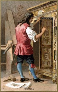 आंद्रे चार्ल्स बाउल का पोर्ट्रेट (1642 - 1732) फ्रांसीसी कैबिनेटमेकर। 19 वीं शताब्दी की क्रोमोलिथोग्राफी। द्वारा अज्ञात कलाकार