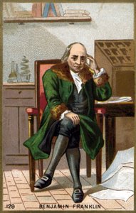 बेंजामिन फ्रैंकलिन का पोर्ट्रेट (1706 - 1790)। 19 वीं शताब्दी के उत्तरार्ध की क्रोमोलिथोग्राफी। द्वारा अज्ञात कलाकार