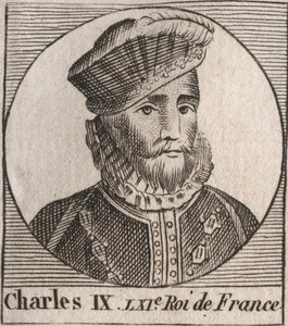 चार्ल्स IX (1550-1574) का पोर्ट्रेट, फ्रांस के राजा - 1560 से 1574 तक फ्रांस के चार्ल्स IX राजा - चार्ल्स कॉन्स्टेंट ले टेलर 1821 द्वारा "इंस्ट्रक्शन सुर ल हिस्टोइरे डी फ्रांस" से उत्कीर्णन द्वारा अज्ञात कलाकार