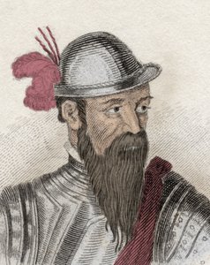 फ्रांसिस्को पिजारो का पोर्ट्रेट (फ्रेंकोइस पिजारे, लगभग १४७८-१५४१), स्पेनिश विजेता। 19वीं सदी की नक्काशी। द्वारा अज्ञात कलाकार