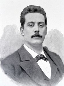 गियाकोमो पुक्किनी का पोर्ट्रेट, इतालवी संगीतकार (1858-1924), 19वीं शताब्दी को उकेरा गया। द्वारा अज्ञात कलाकार