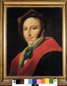 टोपी के साथ जिओआचिनो रॉसिनी (1792-1868) का पोर्ट्रेट। अनाम पेंटिंग। ग्रंथ सूची संग्रहालय। बोलोग्ना द्वारा अज्ञात कलाकार
