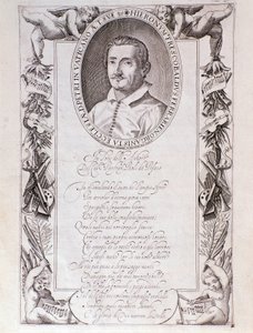Girolamo Frescobaldi (1583-1643) का पोर्ट्रेट इतालवी संगीतकार "" टोक्रेट "" स्कोर के अग्रभाग से उत्कीर्णन। 1637. बोलोग्ना, सिविक संग्रहालय संग्रहालय द्वारा अज्ञात कलाकार