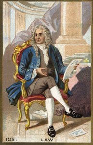 जॉन लॉ का पोर्ट्रेट (1671 - 1729), स्कॉटिश फाइनेंसर। 19वीं सदी की क्रोमोलिथोग्राफी। द्वारा अज्ञात कलाकार