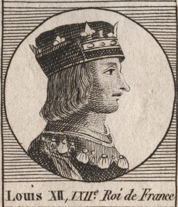 किंग लुई XII (1462-1515) का पोर्ट्रेट - फ्रांस के लुई XII (1462-1515), फ्रांस के राजा का पोर्ट्रेट - चार्ल्स कॉन्सटेंट ले टेलर 1821 द्वारा "इंस्ट्रक्शन सुर ल हिस्टोइरे डी फ्रांस" से उत्कीर्णन द्वारा अज्ञात कलाकार