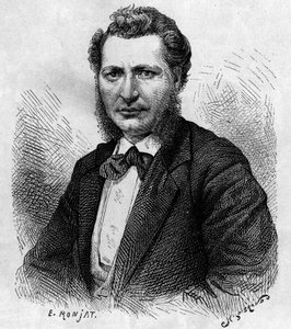 लुई रील का पोर्ट्रेट (1844-1885), कनाडाई राजनेता और मेटिस लोगों के रक्षक। "ले जर्नल डे ला जेनेसे" में उत्कीर्णन द्वारा अज्ञात कलाकार