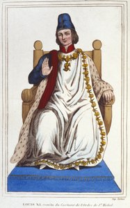 ऑर्डर ऑफ सेंट मिशेल (1423 - 1483) की पोशाक में लुई इलेवन का पोर्ट्रेट। 1830 . से उत्कीर्णन द्वारा अज्ञात कलाकार