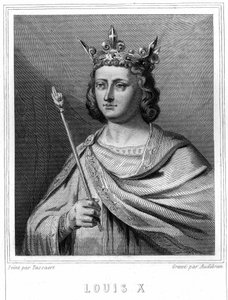 लुई एक्स ले हुतिन (1289 - 1316), फ्रांस के राजा का पोर्ट्रेट - लवली द्वारा "हिस्टोइरे डेस फ़्रैंकैस" में, उत्कीर्णन, एन डी। द्वारा अज्ञात कलाकार